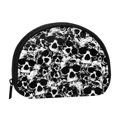 WKSGDSG Kleine Münzbörse mit Reißverschluss, Schwarz und Weiß, Mini-Geldbörse mit menschlichem Totenkopf, tragbare Kleingeldbörse für Frauen und Mädchen, modische Damen-Canvas-Münztasche mit von WKSGDSG