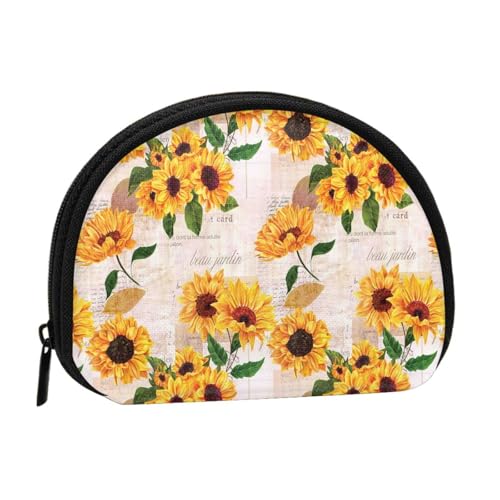 WKSGDSG Kleine Münzbörse mit Reißverschluss, Sonnenblumen-Mini-Geldbörse, Münztasche, tragbare Kleingeldbörse für Frauen und Mädchen, modische Damen-Canvas-Münztasche mit Schlüsselanhänger von WKSGDSG