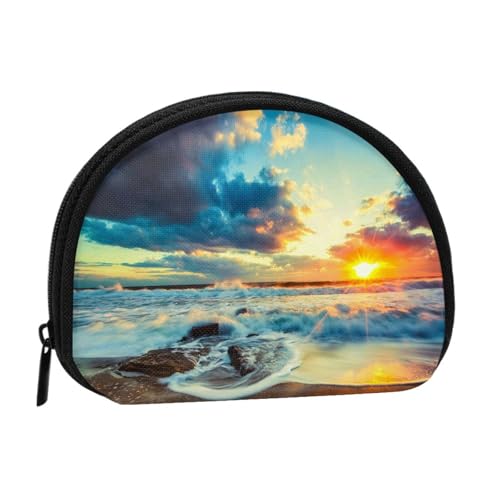 WKSGDSG Kleine Münzbörse mit Reißverschluss, Sonnenuntergang Strand, Mini-Geldbörse, Münztasche, tragbare Kleingeldbörse für Frauen und Mädchen, modische Damen-Canvas-Münztasche mit Schlüsselanhänger von WKSGDSG