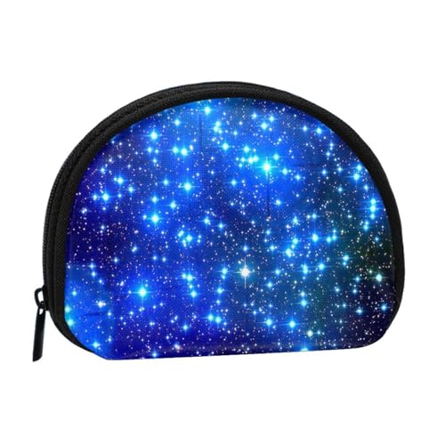 WKSGDSG Kleine Münzbörse mit Reißverschluss, blaue glänzende Sterne, Mini-Geldbörse, Münztasche, tragbare Kleingeldbörse für Frauen und Mädchen, modische Damen-Canvas-Münztasche mit Schlüsselanhänger von WKSGDSG