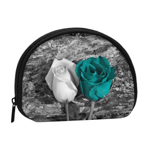 WKSGDSG Kleine Münzbörse mit Reißverschluss, blaugrün-graue Rose, Mini-Geldbörse, Münztasche, tragbare Kleingeldbörse für Damen und Mädchen, modische Damen-Canvas-Münztasche mit Schlüsselanhänger von WKSGDSG