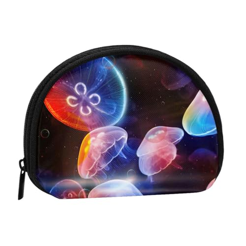 WKSGDSG Kleine Münzbörse mit Reißverschluss, bunte Quallen, Mini-Geldbörse, Münztasche, tragbare Geldbörse für Damen und Mädchen, modische Damen-Canvas-Münztasche mit Schlüsselanhänger von WKSGDSG