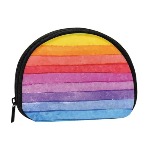 WKSGDSG Kleine Münzbörse mit Reißverschluss, bunte Regenbogenstreifen, Mini-Geldbörse, Münztasche, tragbare Geldbörse für Damen und Mädchen, modische Damen-Canvas-Münztasche mit Schlüsselanhänger von WKSGDSG