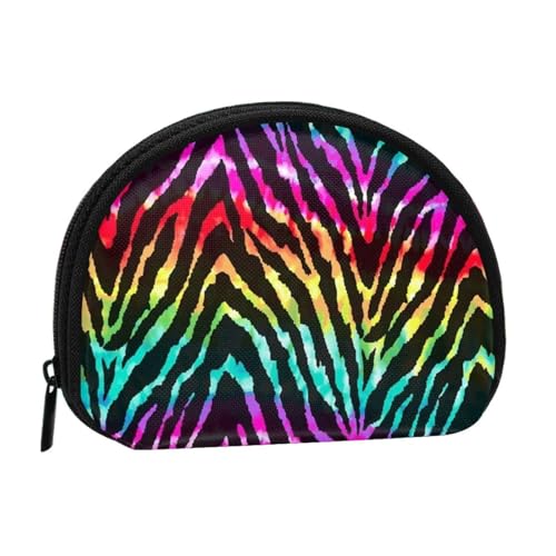 WKSGDSG Kleine Münzbörse mit Reißverschluss, buntes Regenbogen-Zebra-Mini-Geldbörse, Münztasche, tragbare Geldbörse für Frauen und Mädchen, modische Damen-Canvas-Münztasche mit Schlüsselanhänger von WKSGDSG