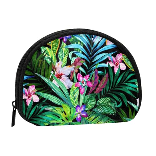 WKSGDSG Kleine Münzbörse mit Reißverschluss, buntes tropisches Blatt, Mini-Geldbörse, Münztasche, tragbare Kleingeldbörse für Damen und Mädchen, modische Damen-Canvas-Münztasche mit Schlüsselanhänger von WKSGDSG