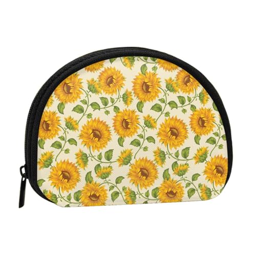 WKSGDSG Kleine Münzbörse mit Reißverschluss, gelbe Sonnenblumen-Mini-Geldbörse, Münztasche, tragbare Kleingeldbörse für Frauen und Mädchen, modische Damen-Canvas-Münztasche mit Schlüsselanhänger von WKSGDSG