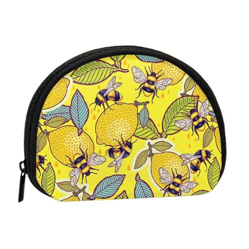 WKSGDSG Kleine Münzbörse mit Reißverschluss, gelbe Zitronenbiene, Mini-Geldbörse, Münztasche, tragbare Kleingeldbörse für Frauen und Mädchen, modische Damen-Canvas-Münztasche mit Schlüsselanhänger von WKSGDSG
