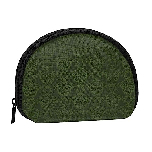 WKSGDSG Kleine Münzbörse mit Reißverschluss, grünes Muster, Mini-Geldbörse, Münztasche, tragbare Kleingeldbörse für Frauen und Mädchen, modische Damen-Canvas-Münztasche mit Schlüsselanhänger von WKSGDSG