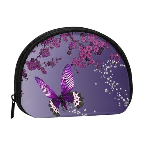 WKSGDSG Kleine Münzbörse mit Reißverschluss, lila Pflaume Schmetterling Mini-Geldbörse Münztasche, tragbare Kleingeldbörse für Frauen Mädchen, Mode Damen Canvas Münztasche mit Schlüsselanhänger von WKSGDSG