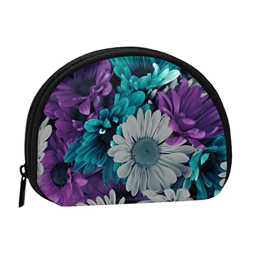 WKSGDSG Kleine Münzbörse mit Reißverschluss, lila-weiß, florales Mini-Geldbörse, Münztasche, tragbare Kleingeldbörse für Frauen und Mädchen, modische Damen-Canvas-Münztasche mit Schlüsselanhänger von WKSGDSG