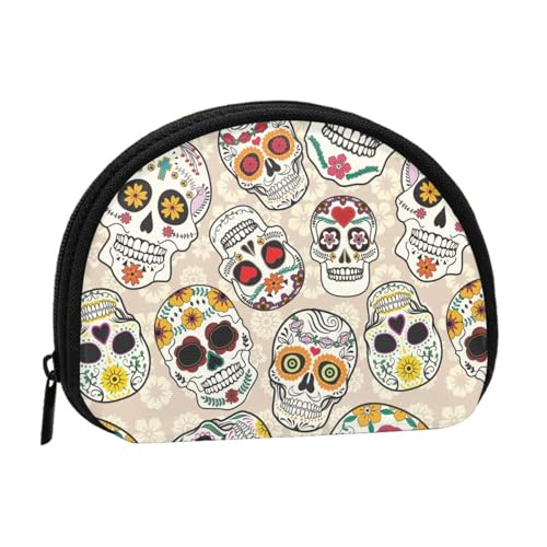 WKSGDSG Kleine Münzbörse mit Reißverschluss, mexikanischer Totenkopf-Mini-Geldbörse, Münztasche, tragbare Kleingeldbörse für Frauen und Mädchen, modische Damen-Canvas-Münztasche mit Schlüsselanhänger von WKSGDSG