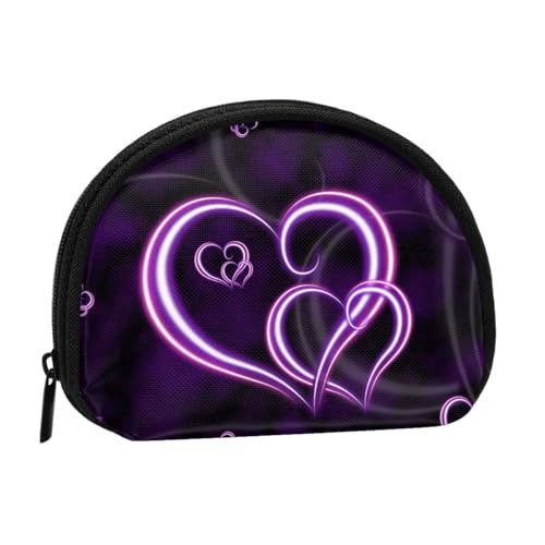 WKSGDSG Kleine Münzbörse mit Reißverschluss, modische lila Herzen, Mini-Geldbörse, Münztasche, tragbare Kleingeldbörse für Frauen und Mädchen, modische Damen-Canvas-Münztasche mit Schlüsselanhänger von WKSGDSG