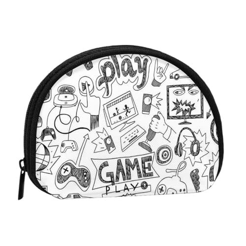 WKSGDSG Kleine Münzbörse mit Reißverschluss, monochrom, Skizzen-Stil, Gaming-Mini-Geldbörse, Münztasche, tragbare Kleingeldbörse für Frauen und Mädchen, modische Damen-Canvas-Münztasche mit von WKSGDSG