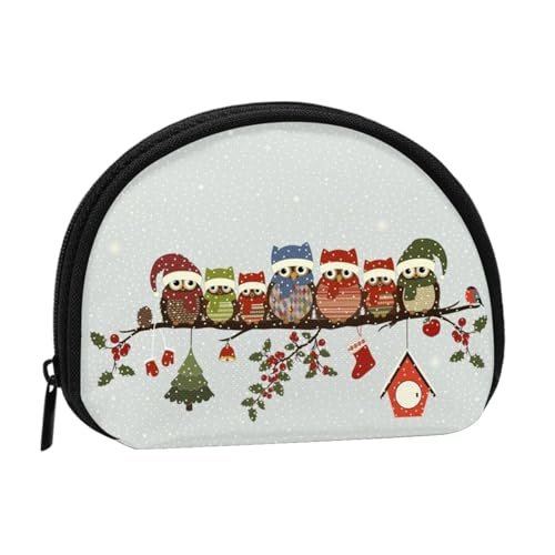 WKSGDSG Kleine Münzbörse mit Reißverschluss, niedliche Weihnachts-Eulen auf Ast, Mini-Geldbörse, Münztasche, tragbare Kleingeldbörse für Frauen und Mädchen, modische Damen-Canvas-Münztasche mit von WKSGDSG