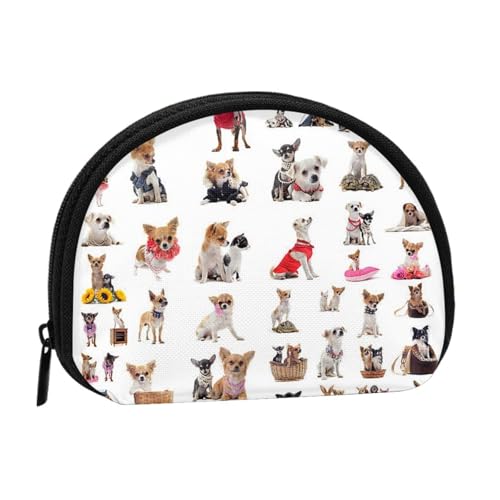 WKSGDSG Kleine Münzbörse mit Reißverschluss, niedlicher Chihuahua-Mops, Mini-Geldbörse, Münztasche, tragbare Kleingeldbörse für Frauen und Mädchen, modische Damen-Canvas-Münztasche mit von WKSGDSG