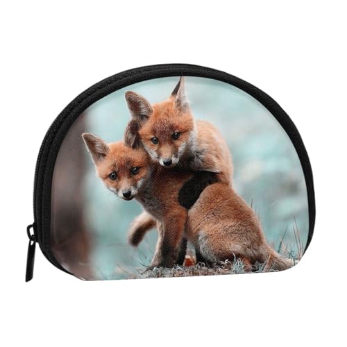 WKSGDSG Kleine Münzbörse mit Reißverschluss, niedlicher Tierfuchs, Mini-Geldbörse, Münztasche, tragbare Kleingeldbörse für Frauen und Mädchen, modische Damen-Canvas-Münztasche mit Schlüsselanhänger von WKSGDSG