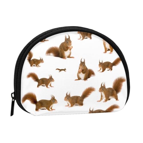 WKSGDSG Kleine Münzbörse mit Reißverschluss, niedliches Eichhörnchen, Mini-Geldbörse, Münztasche, tragbare Kleingeldbörse für Frauen und Mädchen, modische Damen-Canvas-Münztasche mit Schlüsselanhänger von WKSGDSG