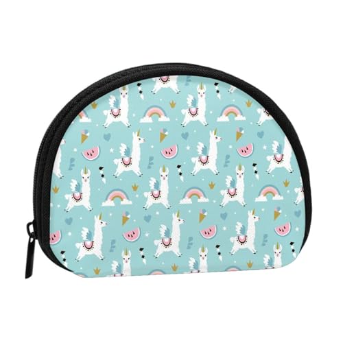 WKSGDSG Kleine Münzbörse mit Reißverschluss, niedliches Lama-Mini-Geldbörse, Münztasche, tragbare Kleingeldbörse für Frauen und Mädchen, modische Damen-Canvas-Münztasche mit Schlüsselanhänger von WKSGDSG