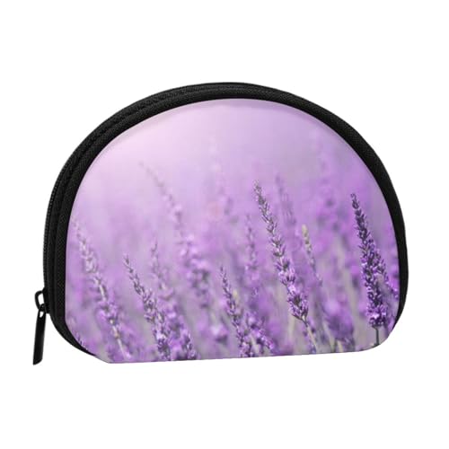 WKSGDSG Kleine Münzbörse mit Reißverschluss, romantischer lila Lavendel, Mini-Geldbörse, Münztasche, tragbare Kleingeldbörse für Frauen und Mädchen, modische Damen-Canvas-Münztasche mit von WKSGDSG
