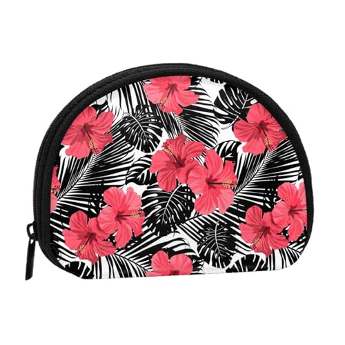 WKSGDSG Kleine Münzbörse mit Reißverschluss, roter Hibiskus, Mini-Geldbörse, Münztasche, tragbare Kleingeldbörse für Frauen und Mädchen, modische Damen-Canvas-Münztasche mit Schlüsselanhänger von WKSGDSG