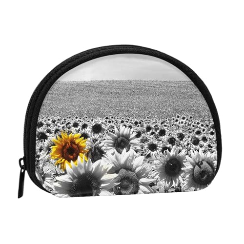 WKSGDSG Kleine Münzbörse mit Reißverschluss, schwarz-weiße Sonnenblumen, Mini-Geldbörse, Münztasche, tragbare Kleingeldbörse für Frauen und Mädchen, modische Damen-Canvas-Münztasche mit von WKSGDSG