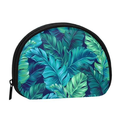 WKSGDSG Kleine Münzbörse mit Reißverschluss, tropische Palmenblätter, Mini-Geldbörse, Münztasche, tragbare Kleingeldbörse für Frauen und Mädchen, modische Damen-Canvas-Münztasche mit Schlüsselanhänger von WKSGDSG