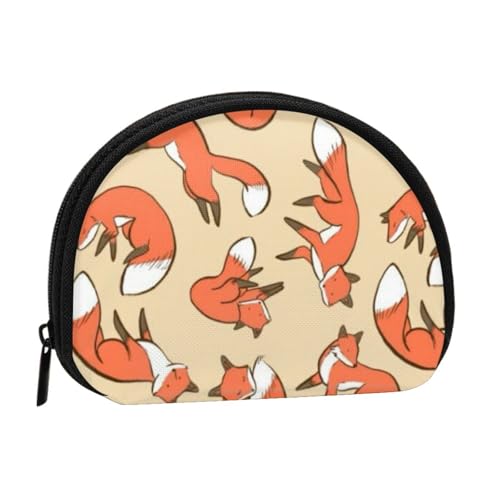 WKSGDSG Kleine Münzbörse mit Reißverschluss, viele Füchse, Mini-Geldbörse, Münztasche, tragbare Kleingeldbörse für Frauen und Mädchen, modische Damen-Canvas-Münztasche mit Schlüsselanhänger von WKSGDSG