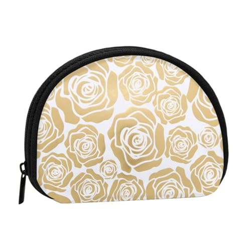 WKSGDSG Kleine Münzbörse mit Reißverschluss, viele goldene Blumen, Mini-Geldbörse, Münztasche, tragbare Kleingeldbörse für Frauen und Mädchen, modische Damen-Canvas-Münztasche mit Schlüsselanhänger von WKSGDSG