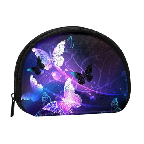 WKSGDSG Kleine Münzbörse mit Reißverschluss, weiße lila Schmetterlinge, Mini-Geldbörse, Münztasche, tragbare Kleingeldbörse für Frauen und Mädchen, modische Damen-Canvas-Münztasche mit von WKSGDSG