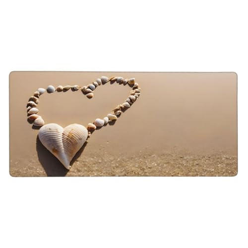 Großes Mauspad mit Strandmuschel, Sand, 90 cm × 40 cm, Gaming-Mauspads – XXL-Tastatur-Pads, lustiger Strand, Muschel, Sanddrucke, Schreibtisch-Mauspad für Arbeit und Gaming von WKSZCYHLKL