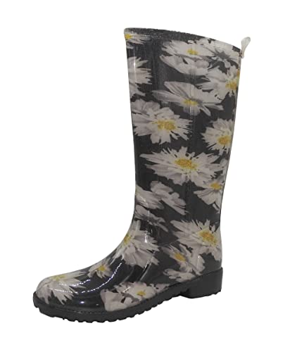 WKTEX Damen Regenstiefel Gummistiefel Damenstiefel Stiefel Stiefeletten Wasserdicht Absatz Garten Stiefel Damenschuhe Schwarz Weiß Blau 36-42 (Schwarz, numeric_36) von WKTEX