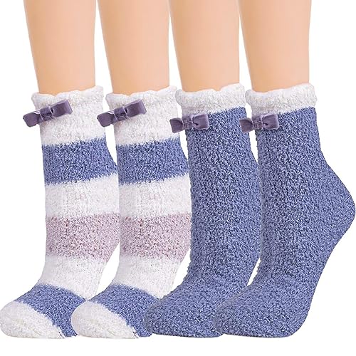 Socken Damen Kuschelsocken Warme Flauschige Socken Wintersocken Winter Dicke Thermosocken Weiche Atmungsaktive Bettsocken Hausschuhsocken für Damen Mädchen EU-Größe 36-42, 2 Paar von WKTRSM