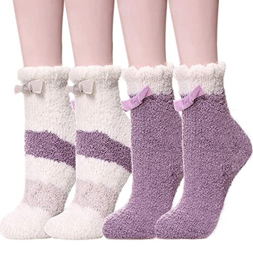 Socken Damen Kuschelsocken Warme Flauschige Socken Wintersocken Winter Dicke Thermosocken Weiche Atmungsaktive Bettsocken Hausschuhsocken für Damen Mädchen EU-Größe 36-42, 2 Paar von WKTRSM