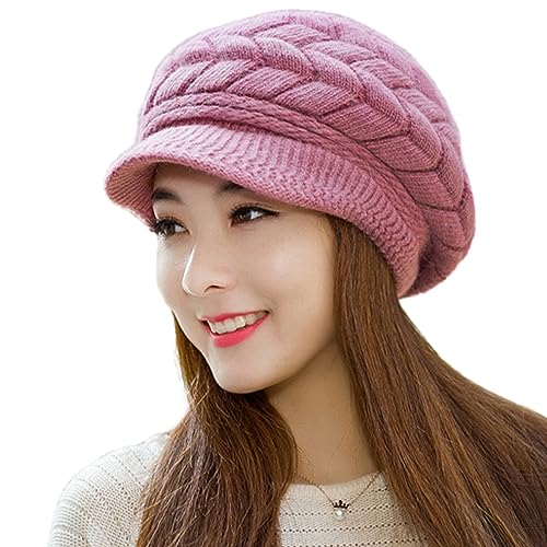 Winter Strickmütze Schirmmütze Damen Wintermütze Beanie Mütze Hüte Mützen Caps Gestrickte Baseballmütze Warme Wool Mütze (Violett) von WKTRSM