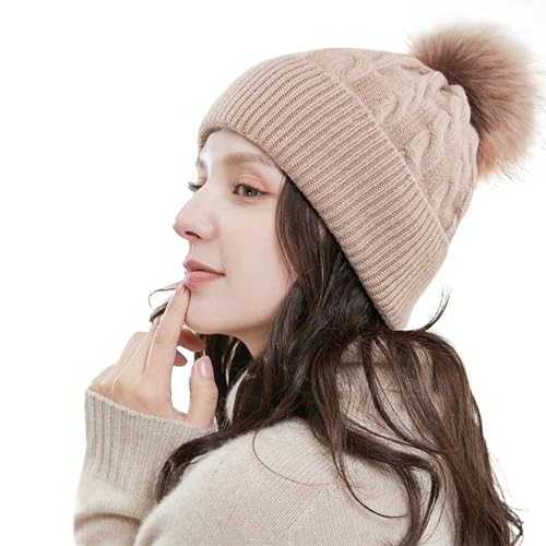 WKTRSM Mütze Damen,Warme Wintermütze Damen schirmmütze Damen Winter Slouch Strick Beanie Damen Weichem Bequemem Fleece Innenfutter Multi Farbenauswahl(Braun) von WKTRSM