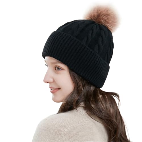 WKTRSM Mütze Damen,Warme Wintermütze Damen schirmmütze Damen Winter Slouch Strick Beanie Damen Weichem Bequemem Fleece Innenfutter Multi Farbenauswahl(Schwarz) von WKTRSM