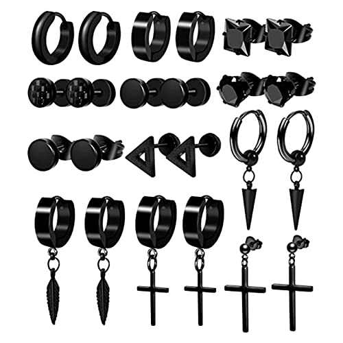 12pair Schwarze Ohrringe Für Männer Frauen Edelstahl Hoop Hölzer Ohrringe Set Hoop Huggie Ohr Piercing Black Set Für Frauen Baumeln von WKabnkn