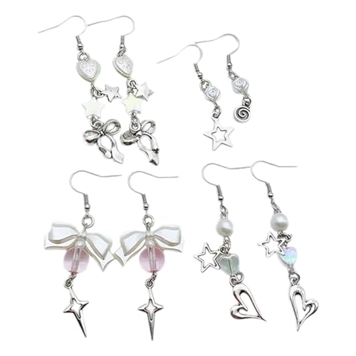 4 Paar Bowknot/Stern/Herzohr Anhänger Farbenfrohe Perlen Ohrhaken Mode Dangle Rings Frauen Mädchen Accessoire Schmuck Für Frauen von WKabnkn
