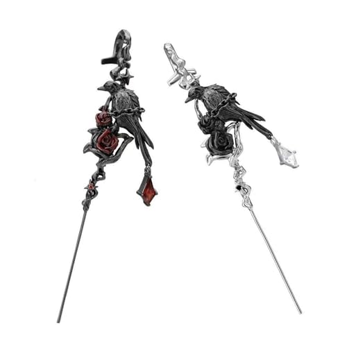 Gotische Dunkle Ästhetische Tierstierpiercing Ohrring Rose Und Schwarze Krähe Stick Clip Ohrring Ohrohrohrschstene Für Alltägliches Wear Festival Accessoires von WKabnkn