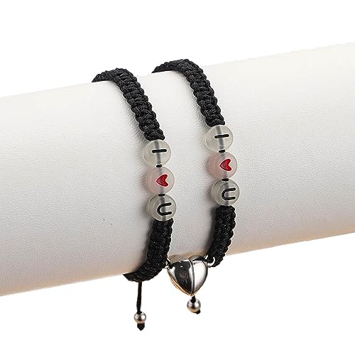 WKabnkn 2pcs Magnetisch Paar Armbänder Leuchtbriefbrief Perlen Armbänder Handgefertigte Passende Armbandgeschenke Für Freund Freundin Anziehen Magnetischer Charme Matching Armband Geschenk Für Paare von WKabnkn