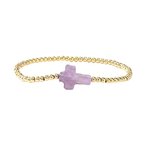 WKabnkn Elastisches Kabelarmband Mit Goldenen Perlen Und Kreuzen Design Ideal Für Erwachsene Und Religiöse Versammlungen Goldperlenkreuze Armband von WKabnkn