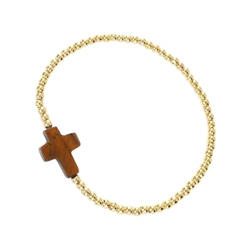 WKabnkn Elastisches Kabelarmband Mit Goldenen Perlen Und Kreuzen Design Ideal Für Erwachsene Und Religiöse Versammlungen Goldperlenkreuze Armband von WKabnkn