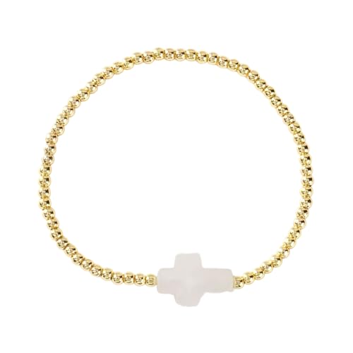WKabnkn Elastisches Kabelarmband Mit Goldenen Perlen Und Kreuzen Design Ideal Für Erwachsene Und Religiöse Versammlungen Goldperlenkreuze Armband von WKabnkn