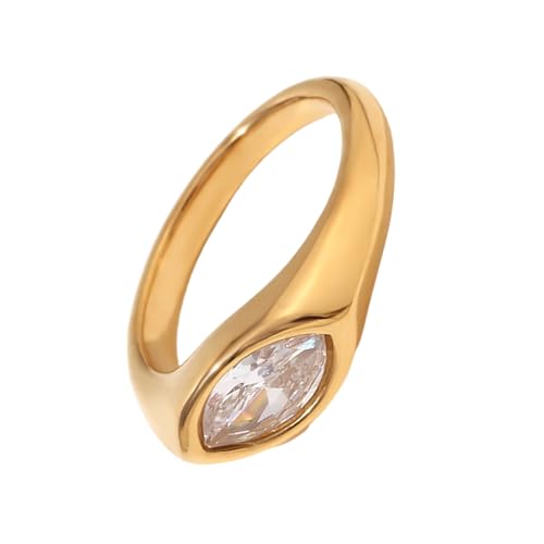 WKabnkn Luxuriöse Farbenfrohe Pferdauge Zirkonringe 18k Gold Plattierte Ringe Alltag Tragen Schmuck Mode Finger Accessoires Frauen Statement von WKabnkn