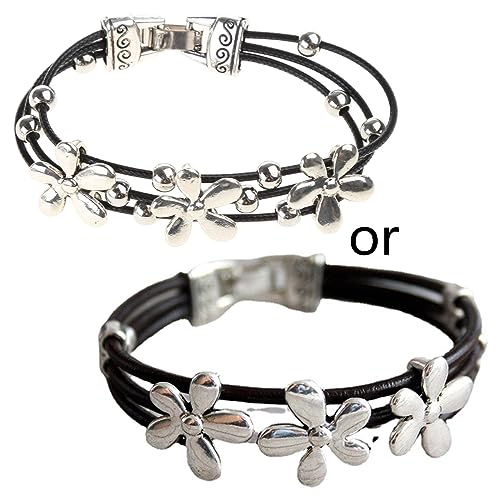 WKabnkn Mehrere Schichten Lederseilarmband Blumenarmband Blumenleder Seil Armreifen Mädchen Armreifen Für Frauen von WKabnkn