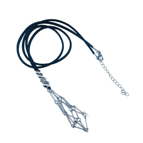 WKabnkn Mesh Anhänger Halskette Einstellbare Leder Seil Kristallsteinhalter Metallkristallkäfighalter Einstellbarer Seilgitter Anhänger Halsketten von WKabnkn