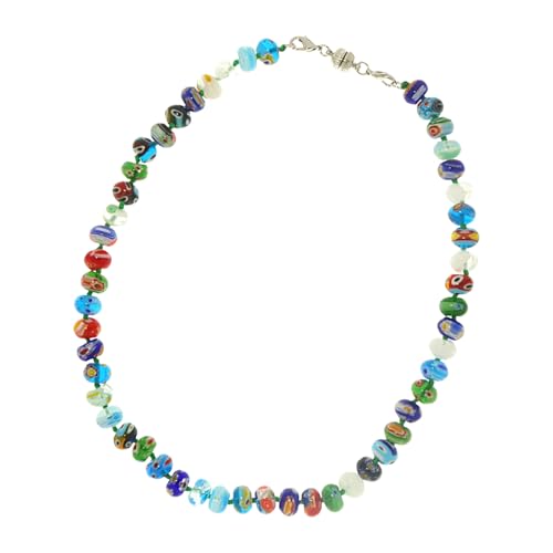 WKabnkn Millefioris Perlen Halskette Für Frauen Hand Geblasenes Glasschmuck Italienische Handwerkskunst Neckkette Kurzhals Accessoires Handwerkskunstglas Halskette Set von WKabnkn