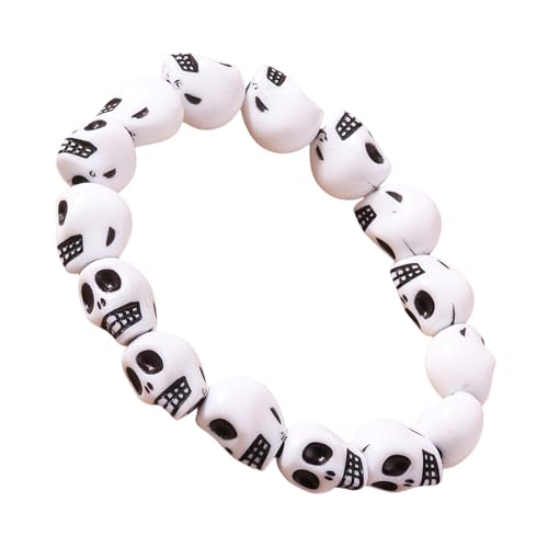 WKabnkn Schädel Perlenmanschuppen Armband Harz Perlen Kostüm Zubehör Für Frauen Und Männer Stylish Party Accessoire Schwarzweißarmes Set von WKabnkn