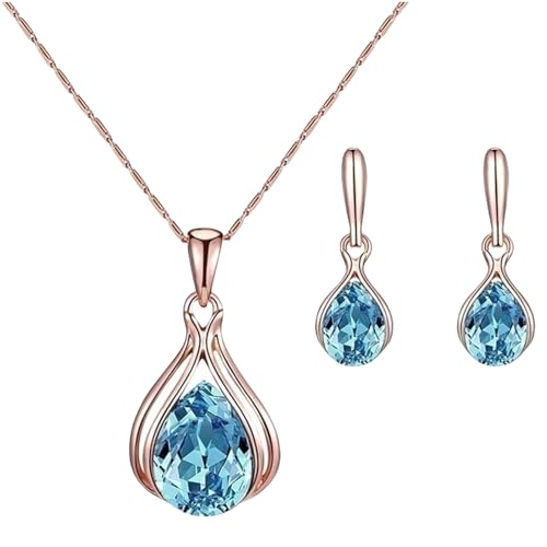 WKabnkn Schöne Blaue/grüne Ohrringe Und Halskette Set Wassertropfen Schmuck Für Tägliche Verschleiß Eleganter Nachahmung Kristallzubehör Frauen Modezubehör von WKabnkn
