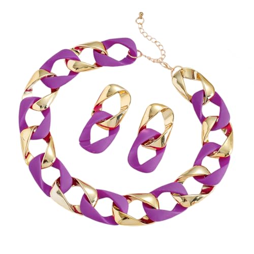 WKabnkn Spleißen Halskette Colotful Schmuck Geometrische Ohrringe Und Halsketten Set Harz Und Legierungstextur Geeignet Für Frauen Party Feier Juwely von WKabnkn